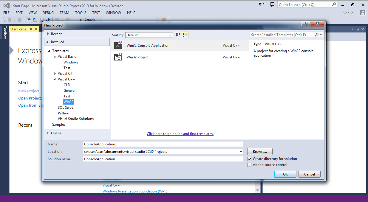 win32 application wizard does not launch visual studio