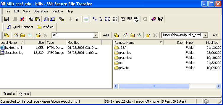 Secure File Transfer window before dragging files