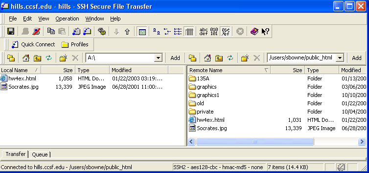 Secure File Transfer window after dragging files
