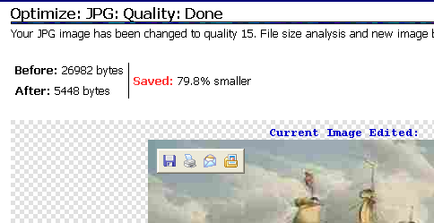 Optimize: JPG: Quality:Done window