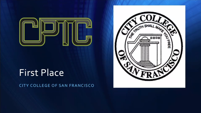 official announcement of the First Place at CPTC 2020 announcing City College of San Francisco as the winner